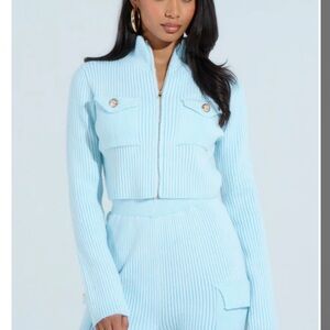 AKIRA Light Blue Ribbed Cardigan Set